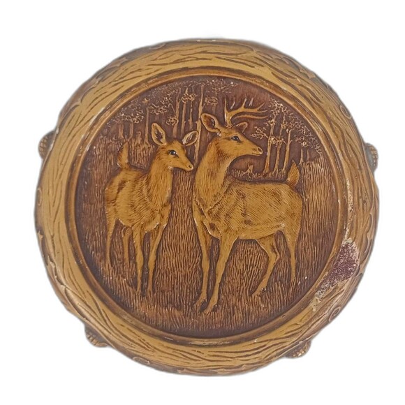 Orn A Craft Vintage Chalkware Deer Buck And Doe With Glass Dome Shelf/Desk Decor - Picture 1 of 10